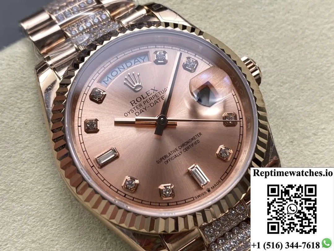 Rolex Day-Date M128235-0019 8+ Factory Rose Gold Color Case-Rep Time Watches