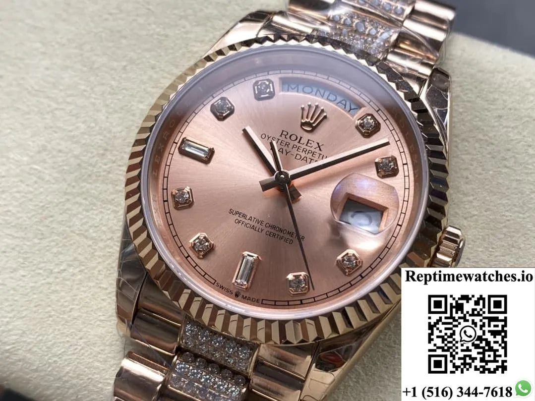 Rolex Day-Date M128235-0019 8+ Factory Rose Gold Color Case-Rep Time Watches
