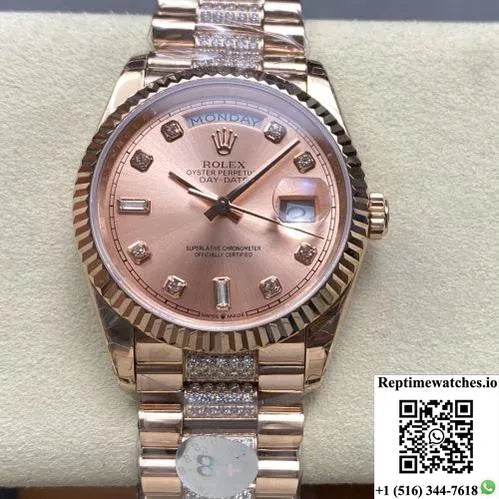 Rolex Day-Date M128235-0019 8+ Factory Rose Gold Color Case-Rep Time Watches