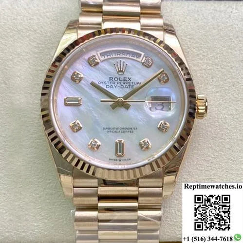 Rolex Day Date M128235-0029 Ew Factory White Mother-Of-Pearl Dial-Rep Time Watches