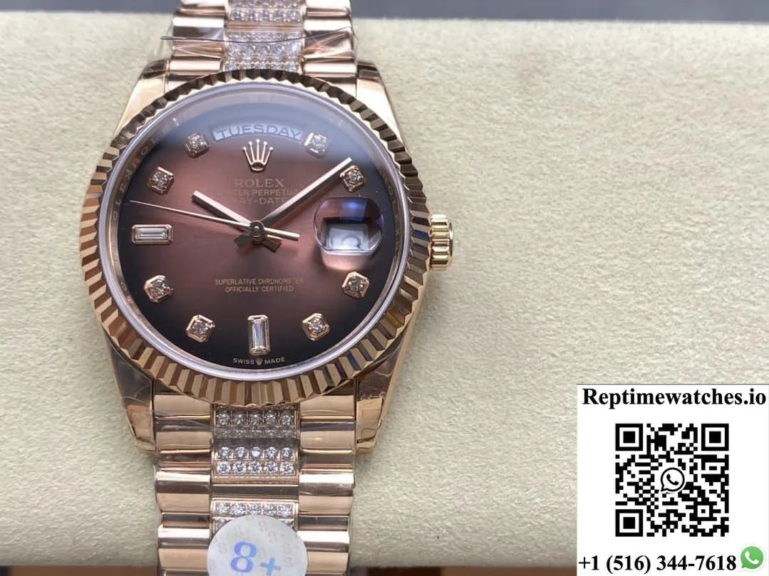 Rolex Day-Date M128235-0038 8+ Factory Diamond Hour Markers-Rep Time Watches