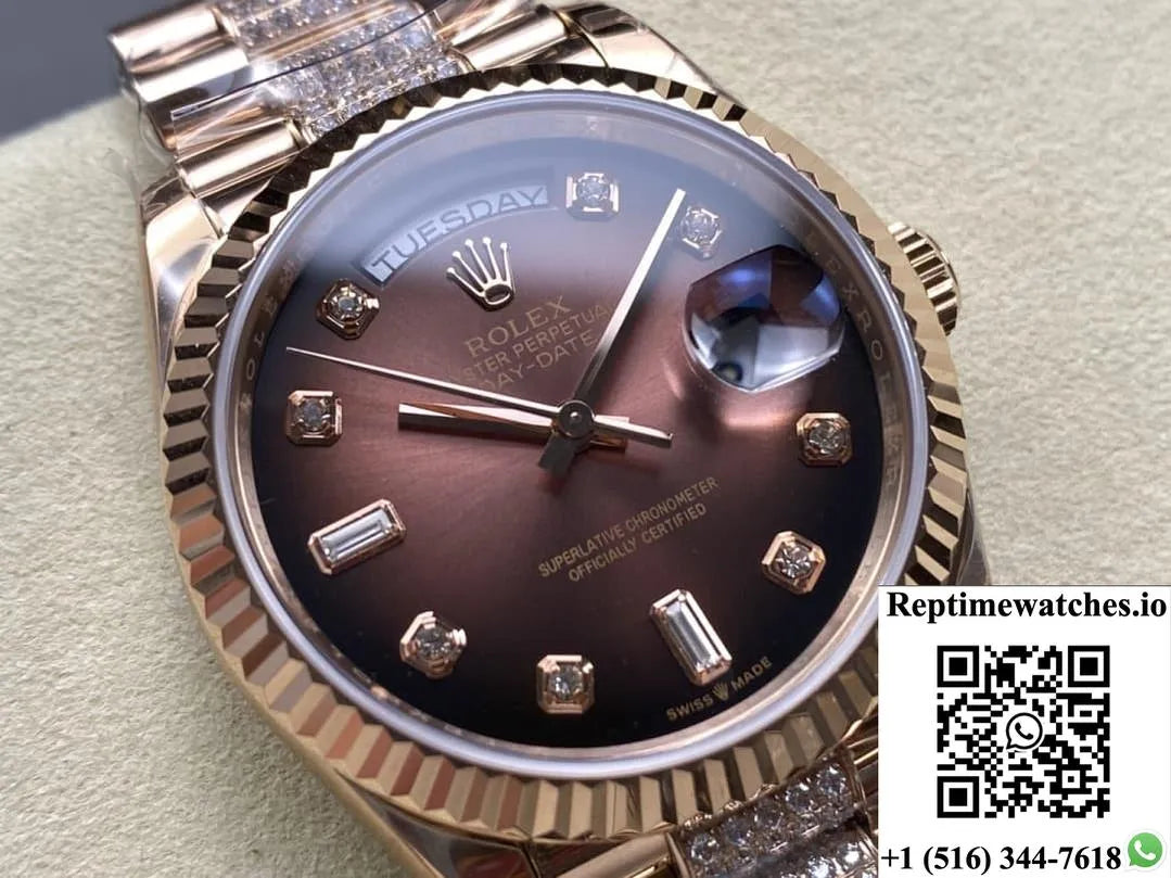 Rolex Day-Date M128235-0038 8+ Factory Diamond Hour Markers-Rep Time Watches