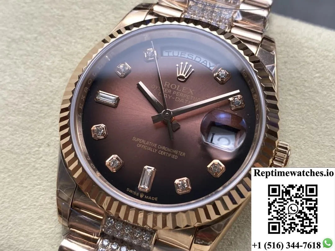 Rolex Day-Date M128235-0038 8+ Factory Diamond Hour Markers-Rep Time Watches