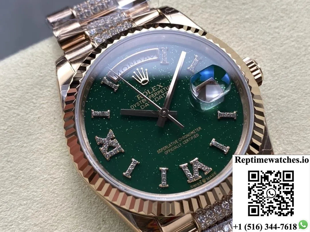 Rolex Day-Date M128235-0069 8+ Factory Green Dial-Rep Time Watches