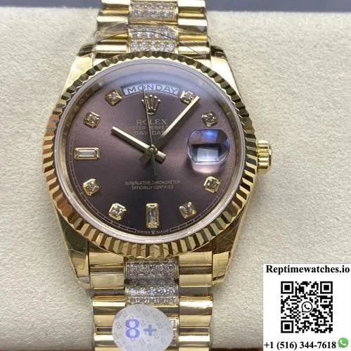Rolex Day-Date M128238-0024 8+ Factory Gold Color Strap-Rep Time Watches