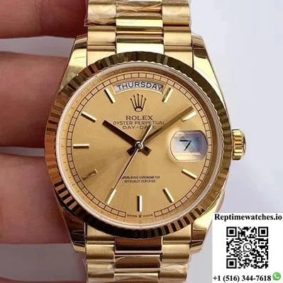 Rolex Day-Date M128238-0045 Yellow Gold Ew Factory Champagne Dial-Rep Time Watches