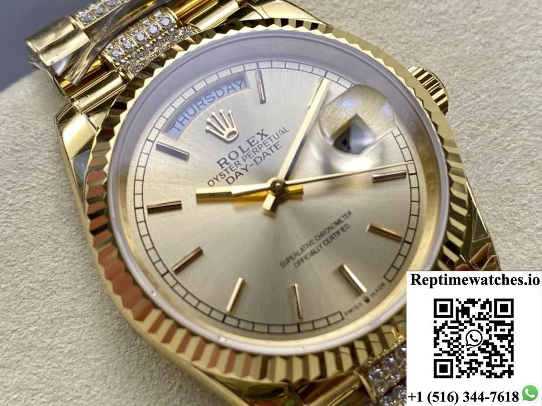 Rolex Day-Date M128238-0046 8+ Factory Blue Crystal Watch Mirror-Rep Time Watches