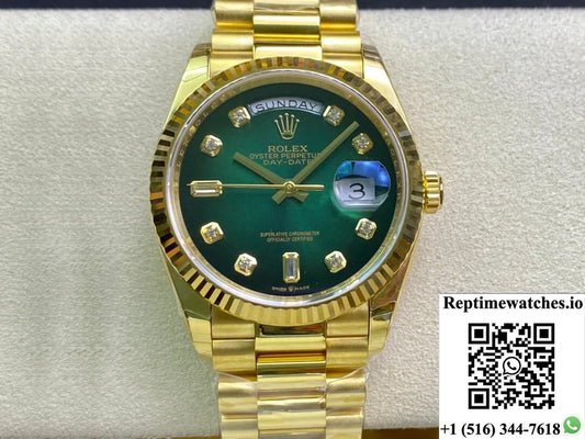 Rolex Day-Date M128238-0069 Yellow Gold Ew Factory Gradual Green Dial-Rep Time Watches