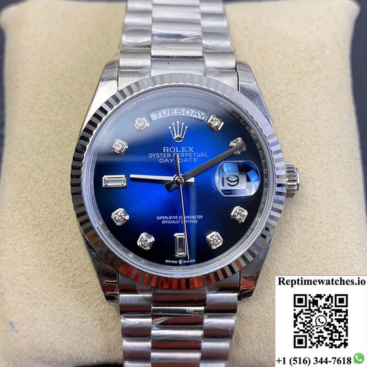Rolex Day-Date M128239-0023 Ew Factory Diamond Gradient Blue Dial-Rep Time Watches