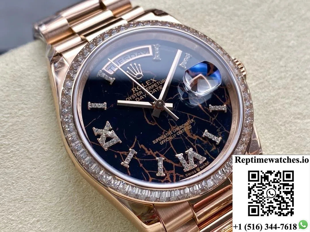 Rolex Day-Date M128395Tbr-0010 8+ Factory Diamond Hour Markers-Rep Time Watches