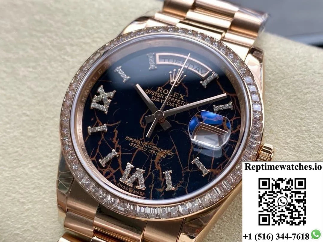 Rolex Day-Date M128395Tbr-0010 8+ Factory Diamond Hour Markers-Rep Time Watches