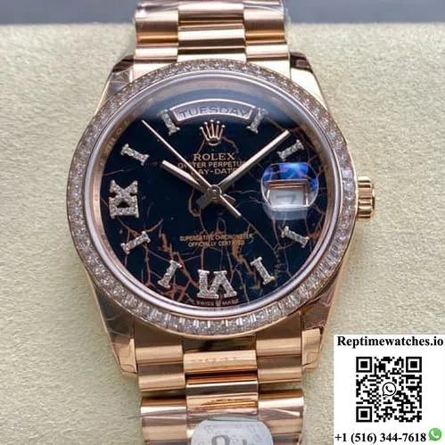 Rolex Day-Date M128395Tbr-0010 8+ Factory Diamond Hour Markers-Rep Time Watches
