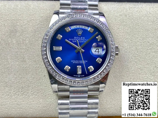 Rolex Day Date M128396TBR-0008 36MM GM Factory Diamond Blue Dial - Watches