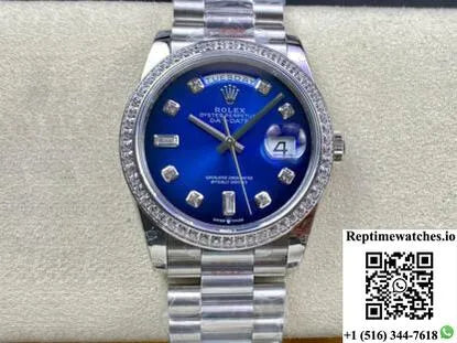 Rolex Day Date M128396Tbr-0008 36Mm Gm Factory Diamond Blue Dial-Rep Time Watches
