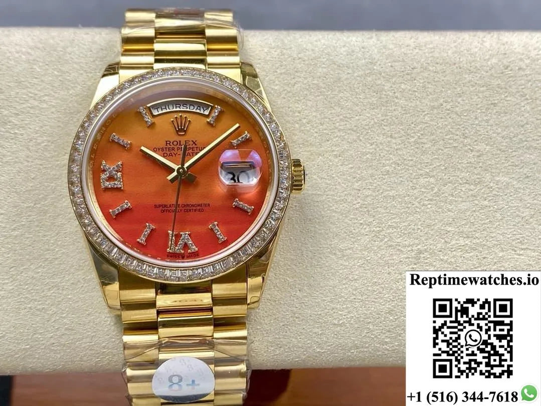 Rolex Day-Date M128398Tbr-0018 8+ Factory Gold Case-Rep Time Watches
