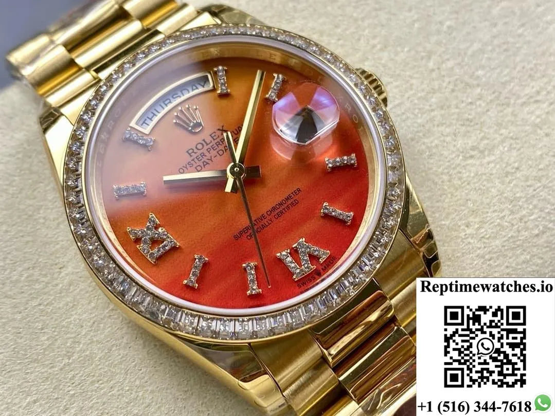 Rolex Day-Date M128398Tbr-0018 8+ Factory Gold Case-Rep Time Watches
