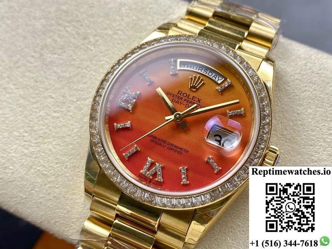 Rolex Day-Date M128398Tbr-0018 8+ Factory Gold Case-Rep Time Watches