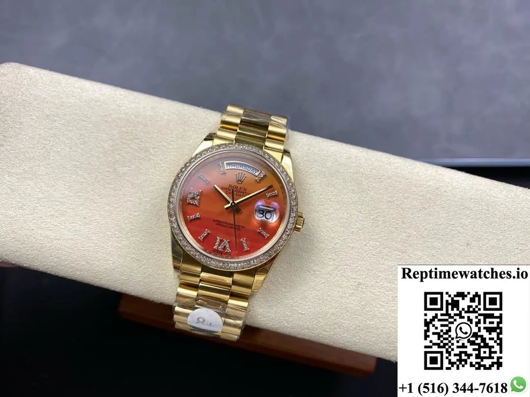 Rolex Day-Date M128398Tbr-0018 8+ Factory Gold Case-Rep Time Watches