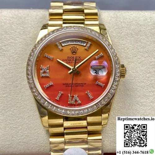 Rolex Day-Date M128398Tbr-0018 8+ Factory Gold Case-Rep Time Watches