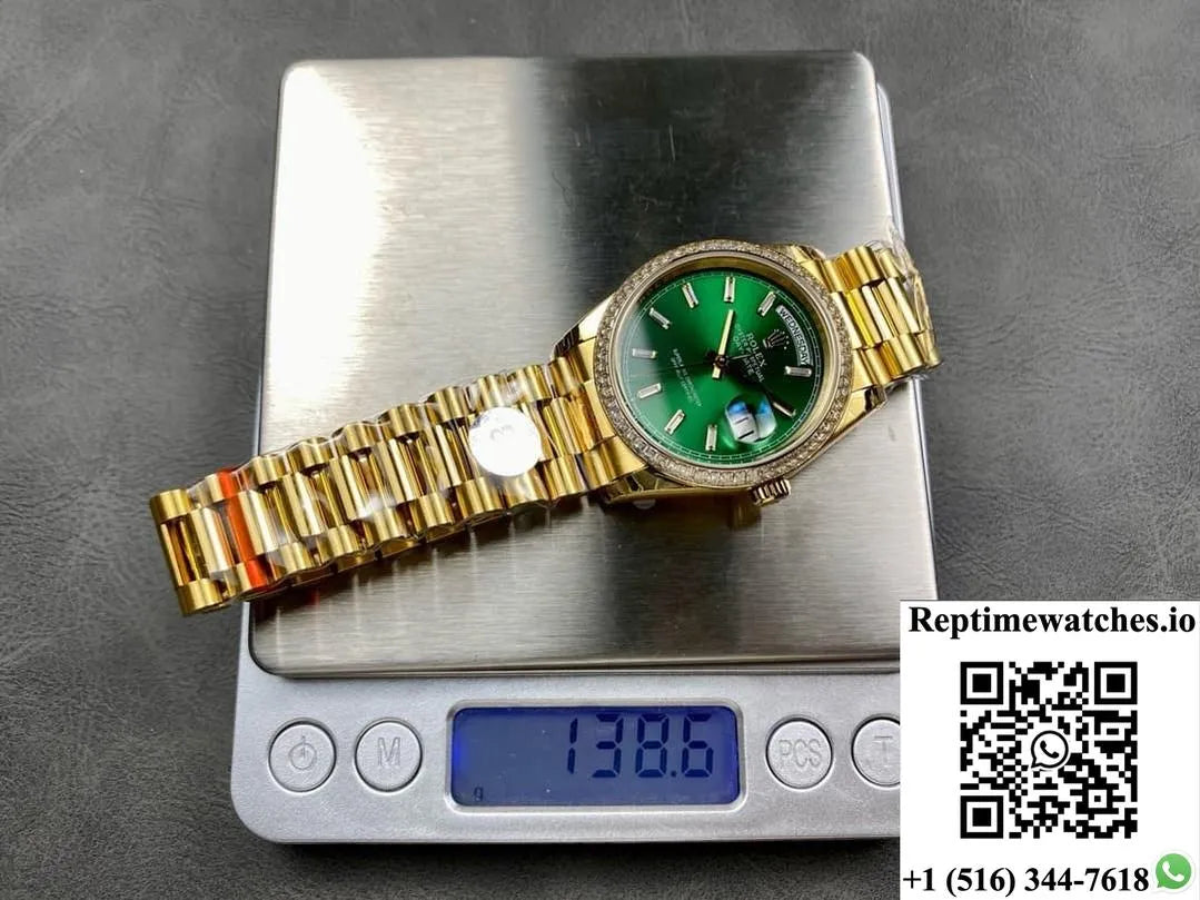Rolex Day-Date M128398Tbr-0035 8+ Factory Transparent Green Dial-Rep Time Watches