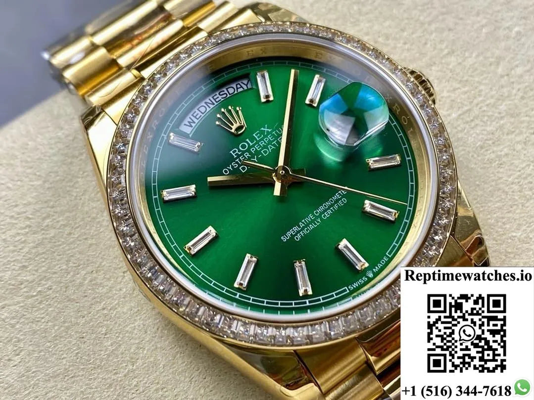 Rolex Day-Date M128398Tbr-0035 8+ Factory Transparent Green Dial-Rep Time Watches