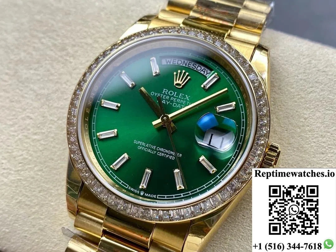 Rolex Day-Date M128398Tbr-0035 8+ Factory Transparent Green Dial-Rep Time Watches