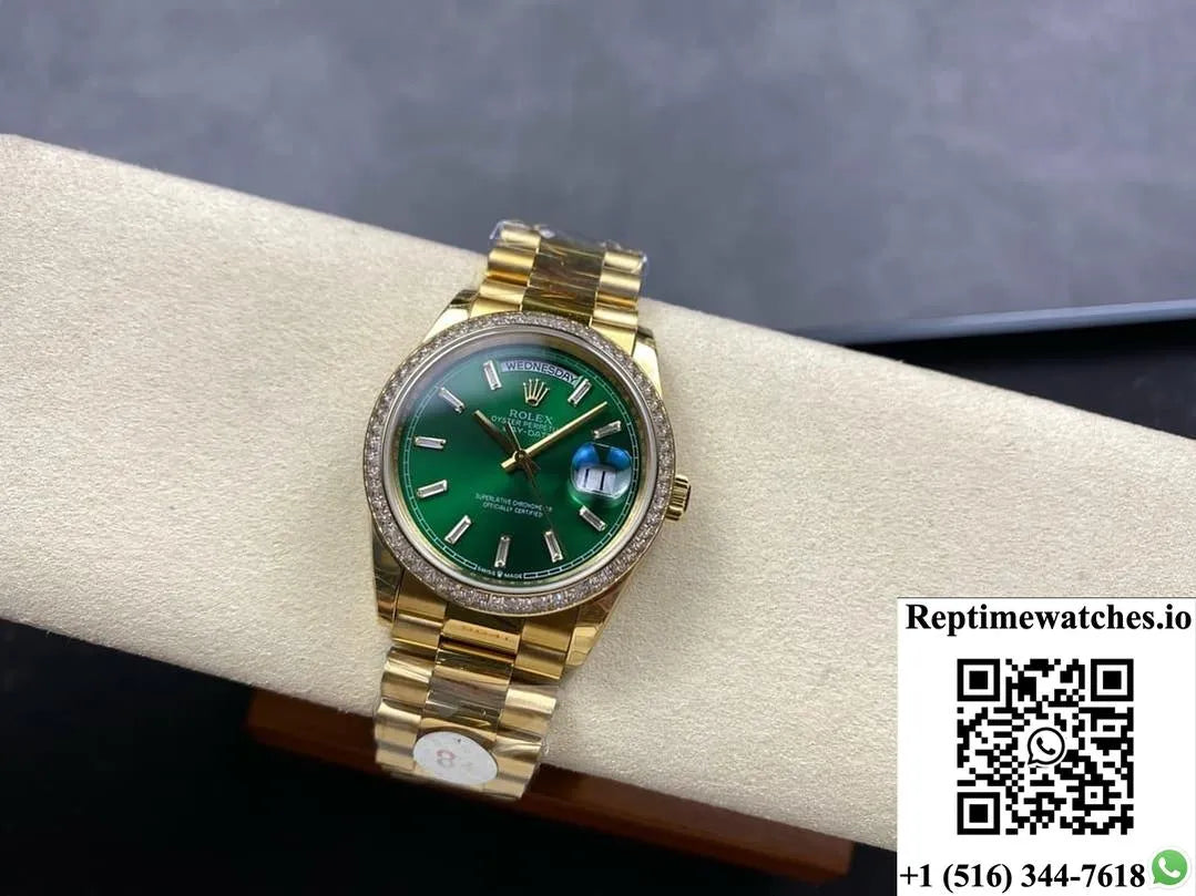 Rolex Day-Date M128398Tbr-0035 8+ Factory Transparent Green Dial-Rep Time Watches