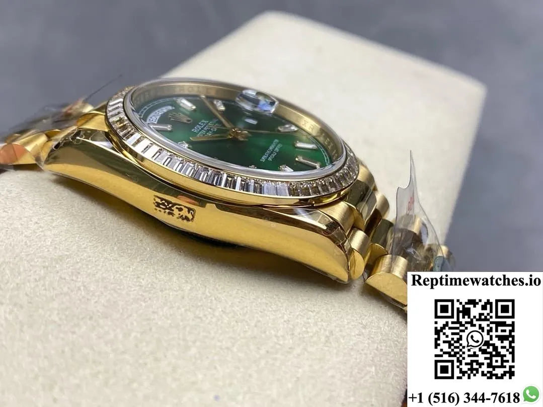 Rolex Day-Date M128398Tbr-0035 8+ Factory Transparent Green Dial-Rep Time Watches