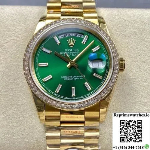 Rolex Day-Date M128398Tbr-0035 8+ Factory Transparent Green Dial-Rep Time Watches