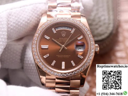 Rolex Day-Date M228345Rbr-0006 Ew Factory Diamond Chocolate Color Dial-Rep Time Watches