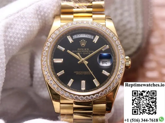 Rolex Day-Date M228348Rbr-0001 Ew Factory Yellow Gold Black Dial-Rep Time Watches