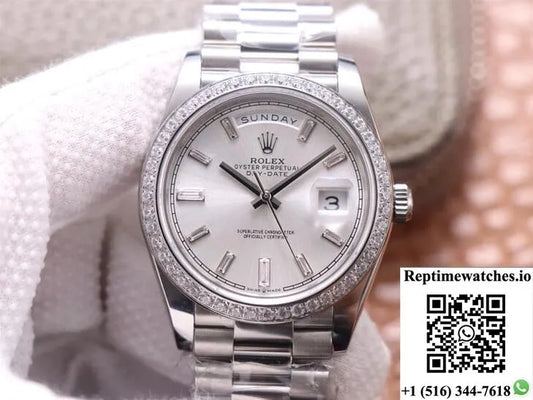 Rolex Day-Date M228349Rbr-0001 Ew Factory Diamond Silver Dial-Rep Time Watches