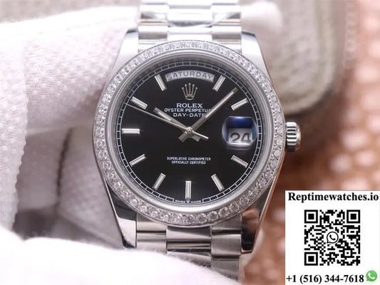 Rolex Day-Date M228349Rbr-0002 Ew Factory Black Dial-Rep Time Watches
