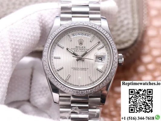 Rolex Day-Date M228349Rbr-0007 Ew Factory Silver Dial-Rep Time Watches