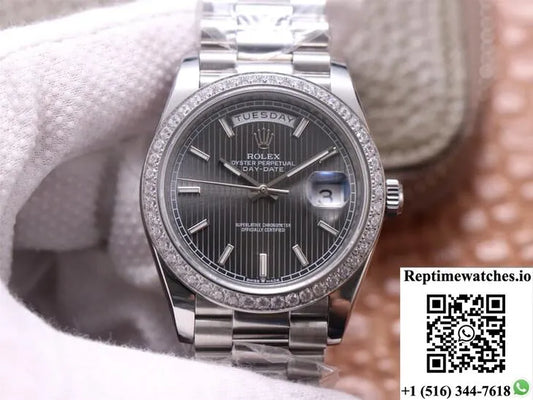 Rolex Day-Date M228349Rbr-0008 Ew Factory White Gold Grey Dial-Rep Time Watches