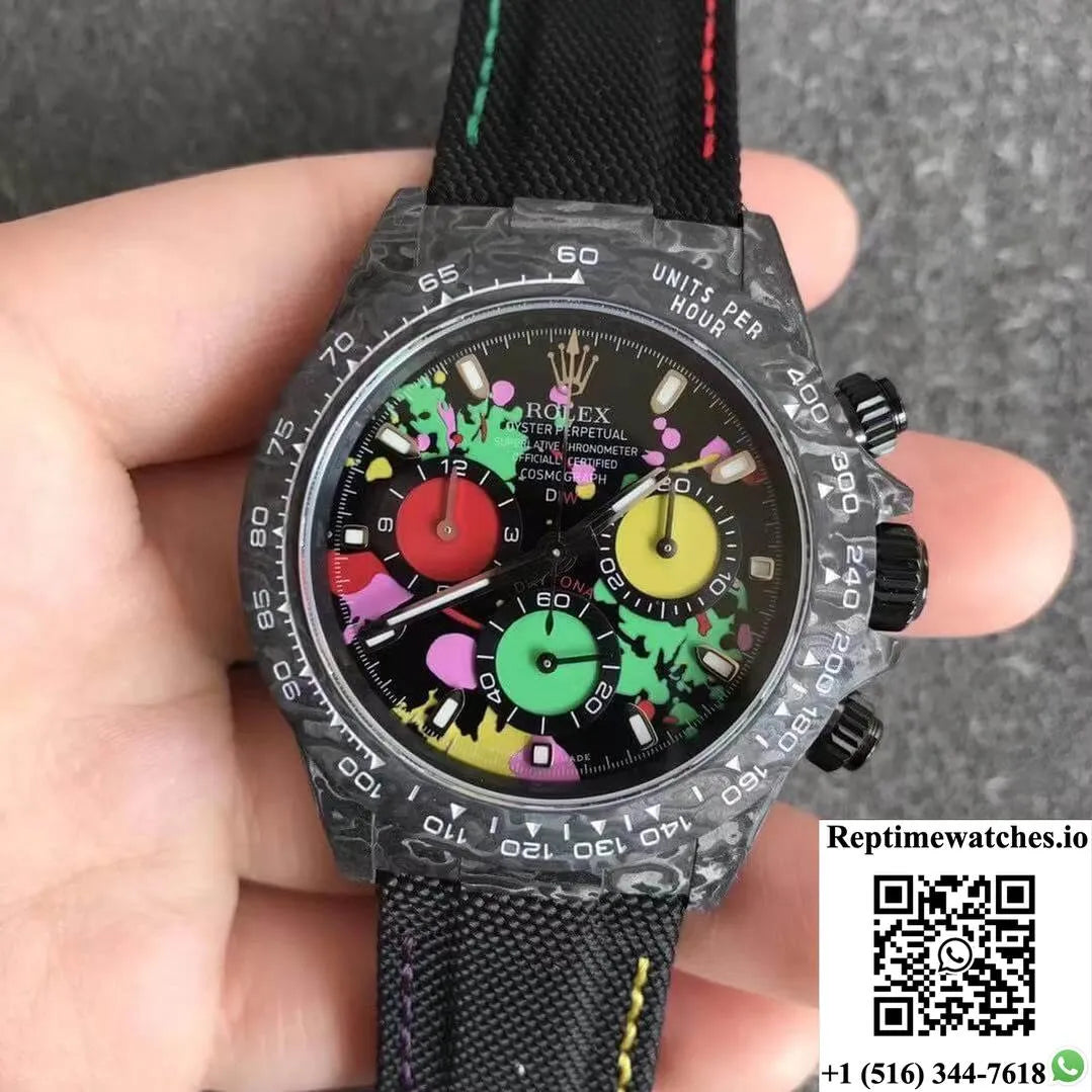 Rolex Daytona Cosmograph Carbon Fiber Diw Customized Version Noob Factory Color Dial-Rep Time Watches