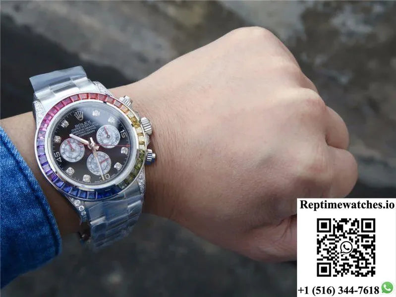 Rolex Daytona Cosmograph Rainbow 116595Rbow Bl Factory Black Dial-Rep Time Watches
