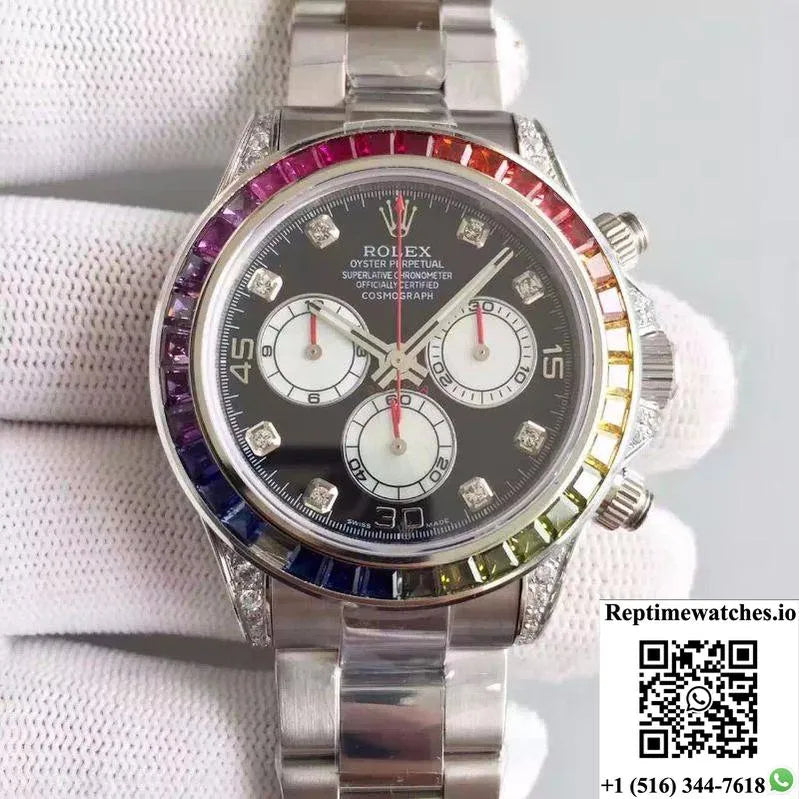 Rolex Daytona Cosmograph Rainbow 116595Rbow Bl Factory Black Dial-Rep Time Watches
