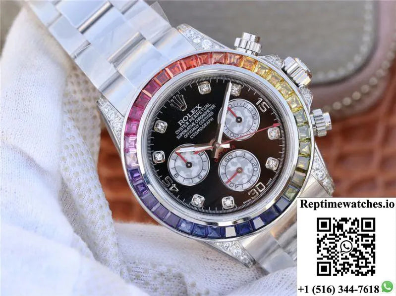 Rolex Daytona Cosmograph Rainbow 116595Rbow Bl Factory Black Dial-Rep Time Watches