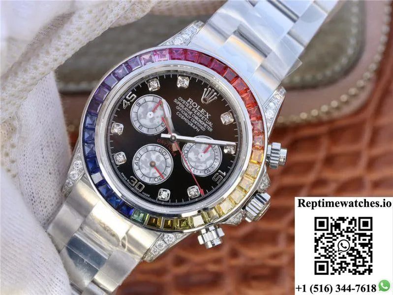 Rolex Daytona Cosmograph Rainbow 116595Rbow Bl Factory Black Dial-Rep Time Watches