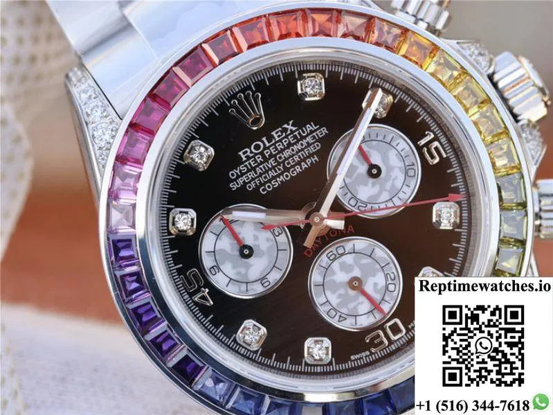 Rolex Daytona Cosmograph Rainbow 116595Rbow Bl Factory Black Dial-Rep Time Watches
