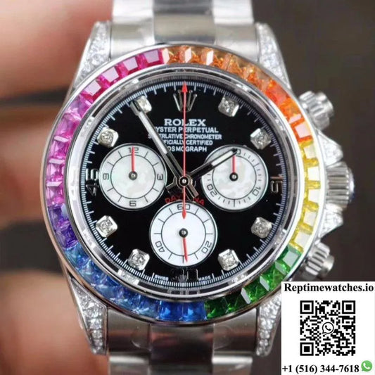 Rolex Daytona Cosmograph Rainbow 116595Rbow Bl Factory Black Dial-Rep Time Watches