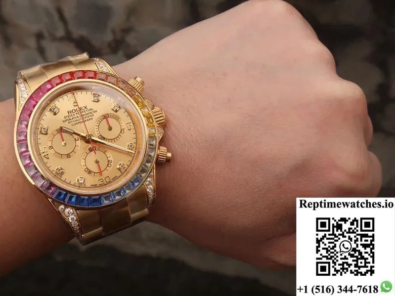 Rolex Daytona Cosmograph Rainbow 116598Rbow Bl Factory Gold Dial-Rep Time Watches