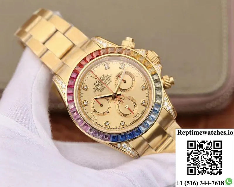 Rolex Daytona Cosmograph Rainbow 116598Rbow Bl Factory Gold Dial-Rep Time Watches