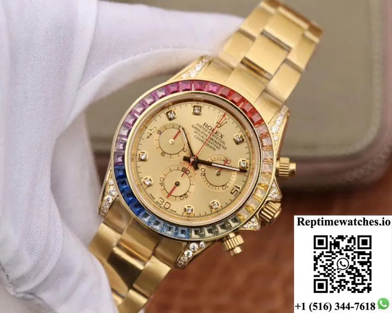 Rolex Daytona Cosmograph Rainbow 116598Rbow Bl Factory Gold Dial-Rep Time Watches