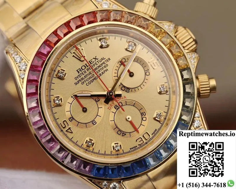 Rolex Daytona Cosmograph Rainbow 116598Rbow Bl Factory Gold Dial-Rep Time Watches