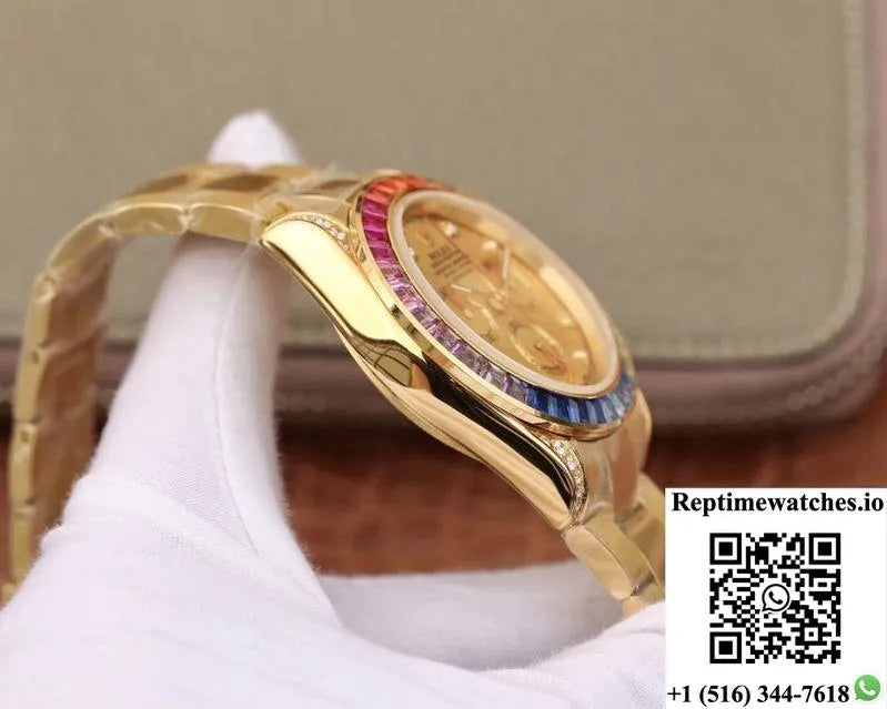 Rolex Daytona Cosmograph Rainbow 116598Rbow Bl Factory Gold Dial-Rep Time Watches
