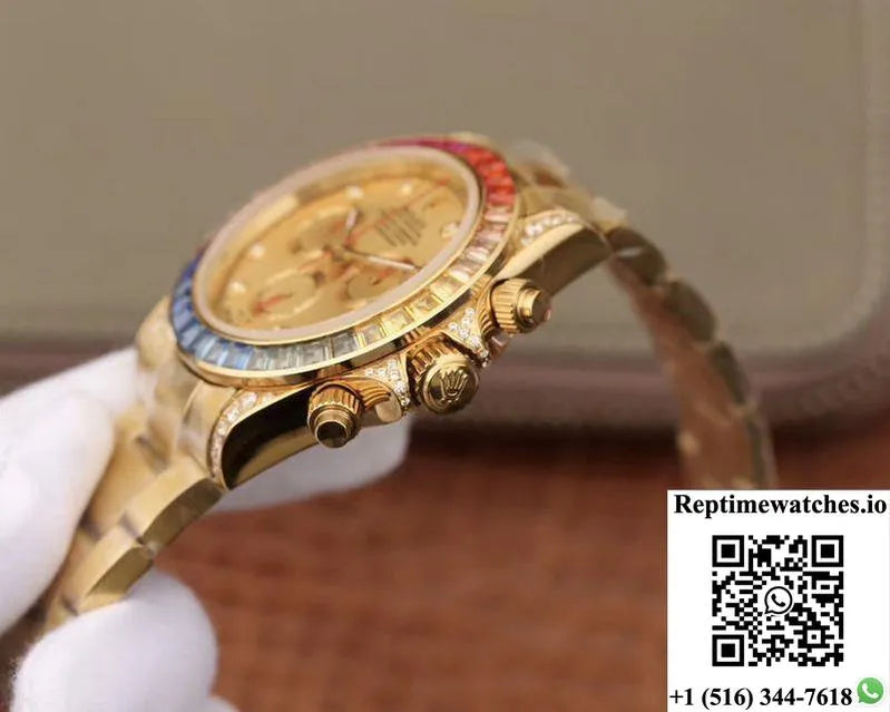 Rolex Daytona Cosmograph Rainbow 116598Rbow Bl Factory Gold Dial-Rep Time Watches