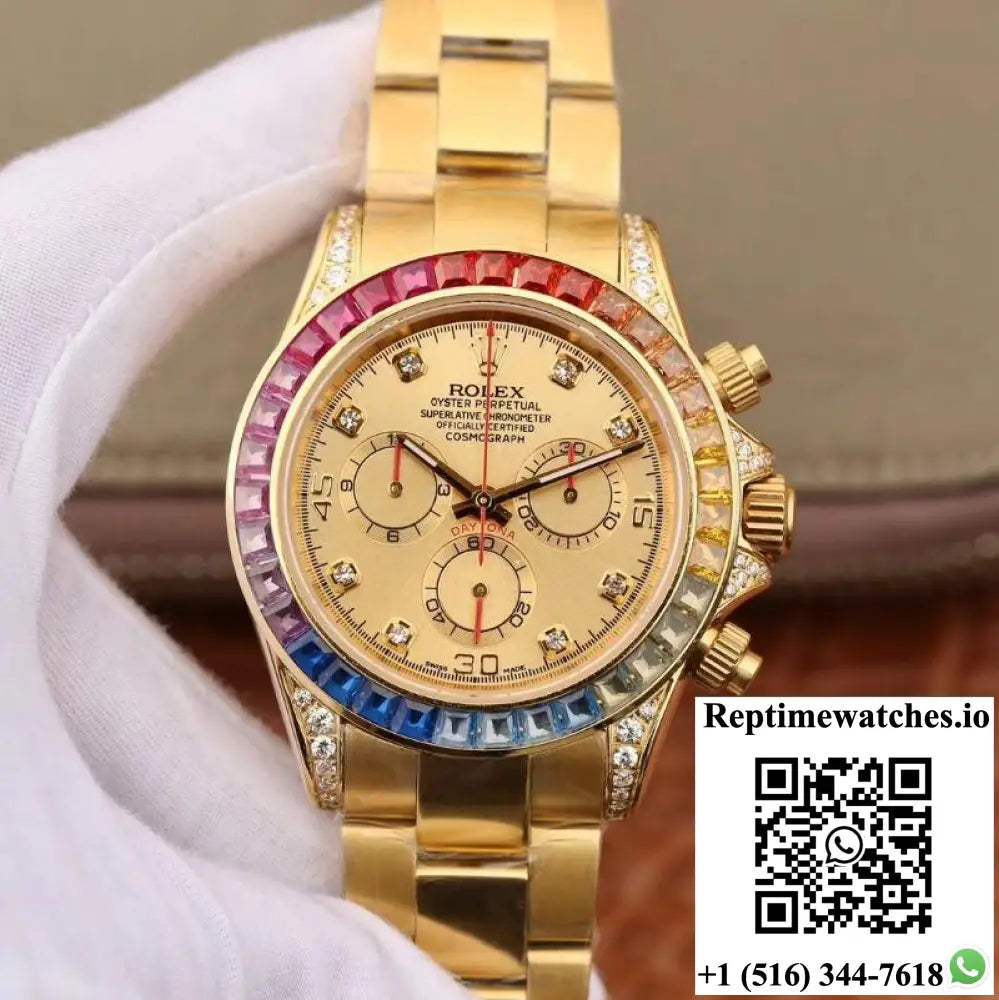 Rolex Daytona Cosmograph Rainbow 116598RBOW BL Factory Gold Dial - Watches