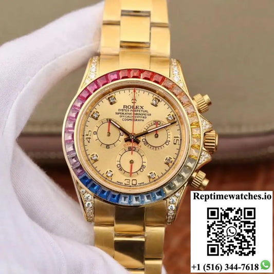 Rolex Daytona Cosmograph Rainbow 116598RBOW BL Factory Gold Dial - Watches